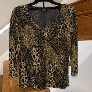 Vintage JKLA California animal print floral sheer shirt size Large